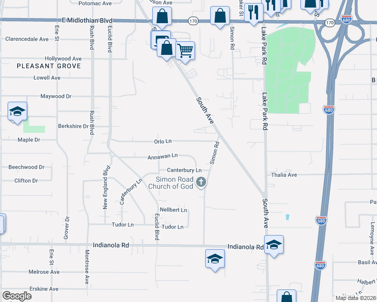 map of restaurants, bars, coffee shops, grocery stores, and more near 757 Annawan Lane in Youngstown