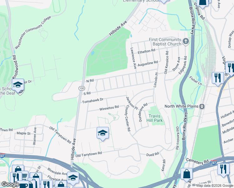 map of restaurants, bars, coffee shops, grocery stores, and more near 42 Tomahawk Drive in White Plains