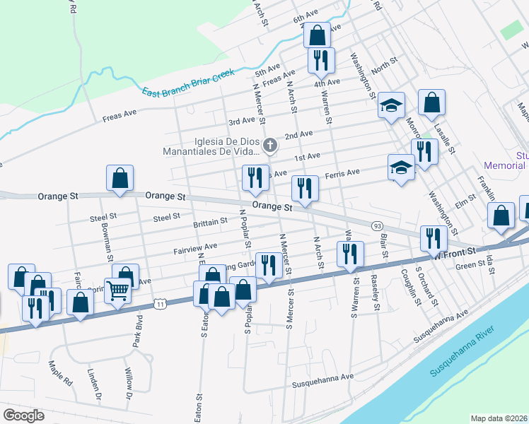 map of restaurants, bars, coffee shops, grocery stores, and more near 1409 Brittain St in Berwick