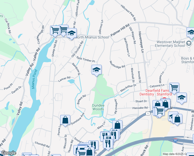 map of restaurants, bars, coffee shops, grocery stores, and more near 55 Florence Road in Greenwich