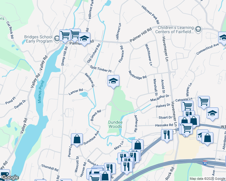 map of restaurants, bars, coffee shops, grocery stores, and more near 55 Florence Road in Greenwich