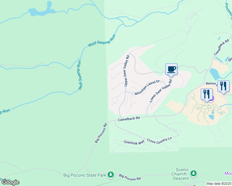 map of restaurants, bars, coffee shops, grocery stores, and more near 132 Mountain Laurel Drive in Tannersville