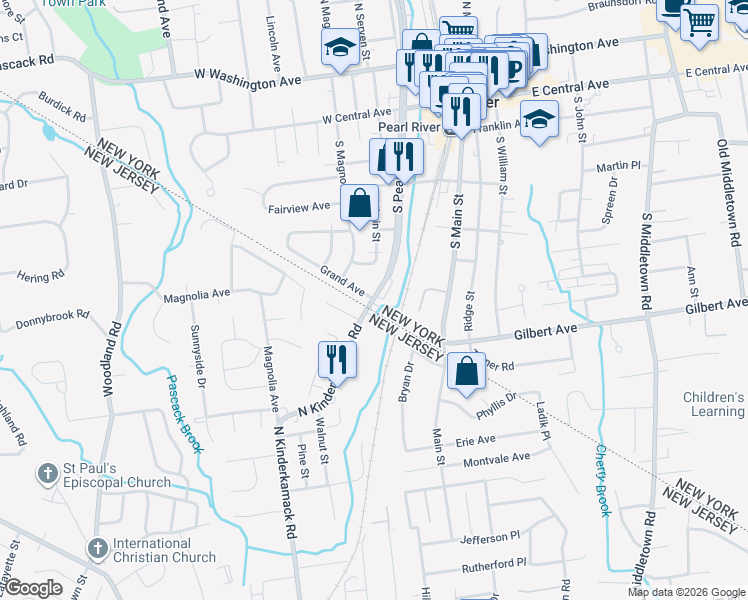 map of restaurants, bars, coffee shops, grocery stores, and more near South Pearl Street & Grand Avenue in Pearl River