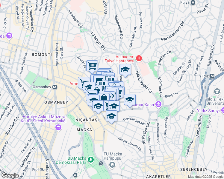 map of restaurants, bars, coffee shops, grocery stores, and more near 20 Güzelbahçe Sokak in Şişli