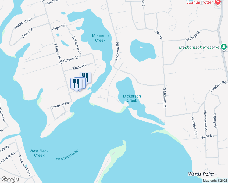 map of restaurants, bars, coffee shops, grocery stores, and more near 1 Ians Lane in Shelter Island