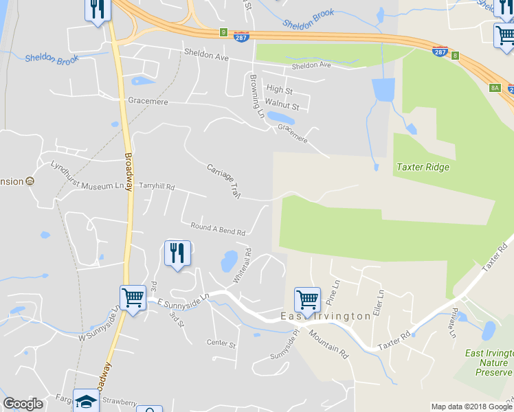 map of restaurants, bars, coffee shops, grocery stores, and more near 94 Round A Bend Road in Tarrytown