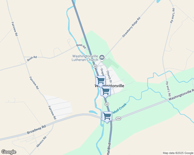 map of restaurants, bars, coffee shops, grocery stores, and more near Water Street in Washingtonville