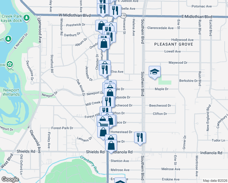 map of restaurants, bars, coffee shops, grocery stores, and more near 4495 Market Street in Youngstown