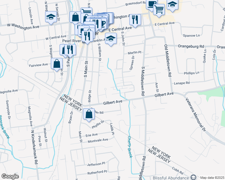map of restaurants, bars, coffee shops, grocery stores, and more near 146 Meyer Oval in Pearl River