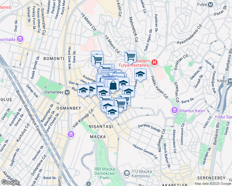 map of restaurants, bars, coffee shops, grocery stores, and more near 20 Güzelbahçe Sokak in Şişli
