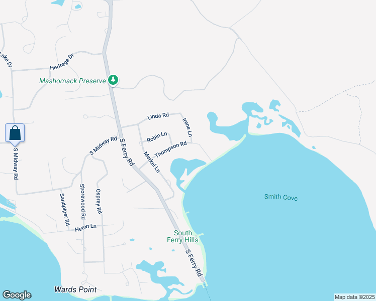 map of restaurants, bars, coffee shops, grocery stores, and more near 14 Irene Lane in Shelter Island