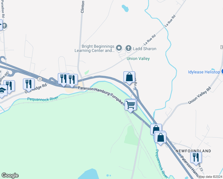 map of restaurants, bars, coffee shops, grocery stores, and more near 2882 New Jersey 23 in Jefferson