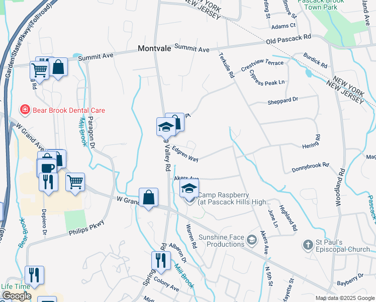 map of restaurants, bars, coffee shops, grocery stores, and more near 49 Spring Valley Road in Montvale