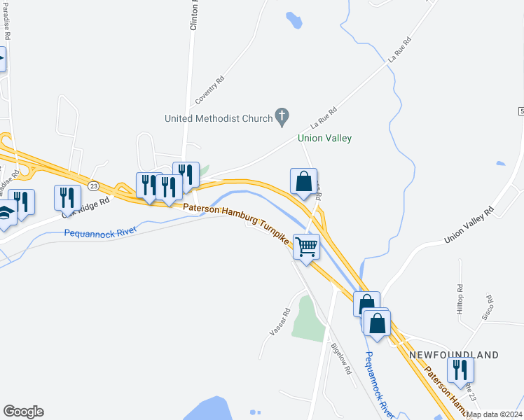 map of restaurants, bars, coffee shops, grocery stores, and more near 2882 New Jersey 23 in Jefferson