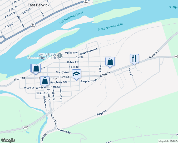 map of restaurants, bars, coffee shops, grocery stores, and more near 211 Schley Street in Nescopeck