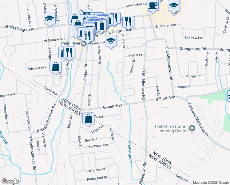 map of restaurants, bars, coffee shops, grocery stores, and more near 161 Meyer Oval in Pearl River