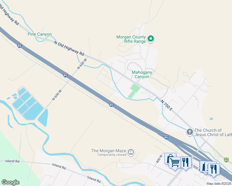 map of restaurants, bars, coffee shops, grocery stores, and more near 871 North 600 East in Morgan