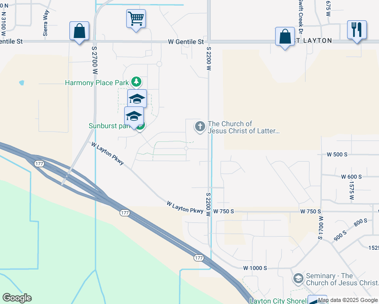 map of restaurants, bars, coffee shops, grocery stores, and more near 2246 Field Stone Way in Layton