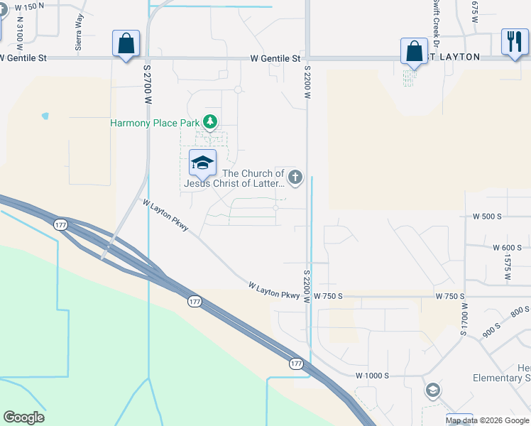 map of restaurants, bars, coffee shops, grocery stores, and more near 2322 Field Stone Way in Layton