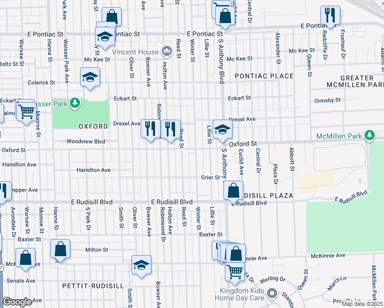 map of restaurants, bars, coffee shops, grocery stores, and more near in Fort Wayne