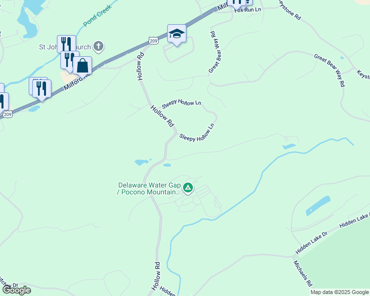 map of restaurants, bars, coffee shops, grocery stores, and more near 4 Sleepy Hollow Lane in East Stroudsburg
