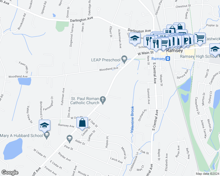 map of restaurants, bars, coffee shops, grocery stores, and more near 146 Wyckoff Avenue in Ramsey