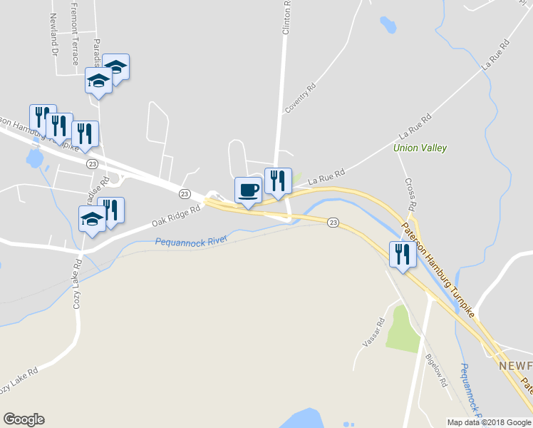 map of restaurants, bars, coffee shops, grocery stores, and more near 2879 Route 23 in West Milford