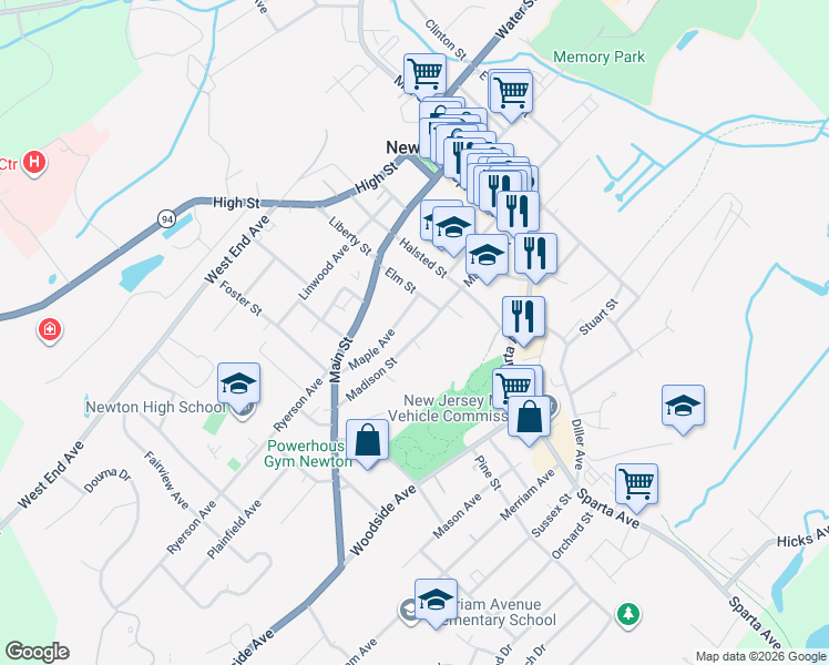 map of restaurants, bars, coffee shops, grocery stores, and more near 7 Maple Avenue in Newton