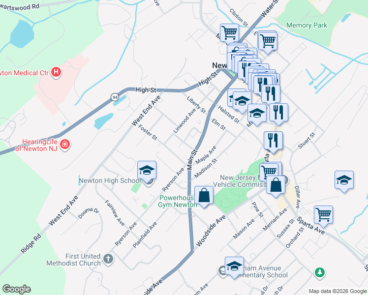 map of restaurants, bars, coffee shops, grocery stores, and more near 5 Clarkson Street in Newton