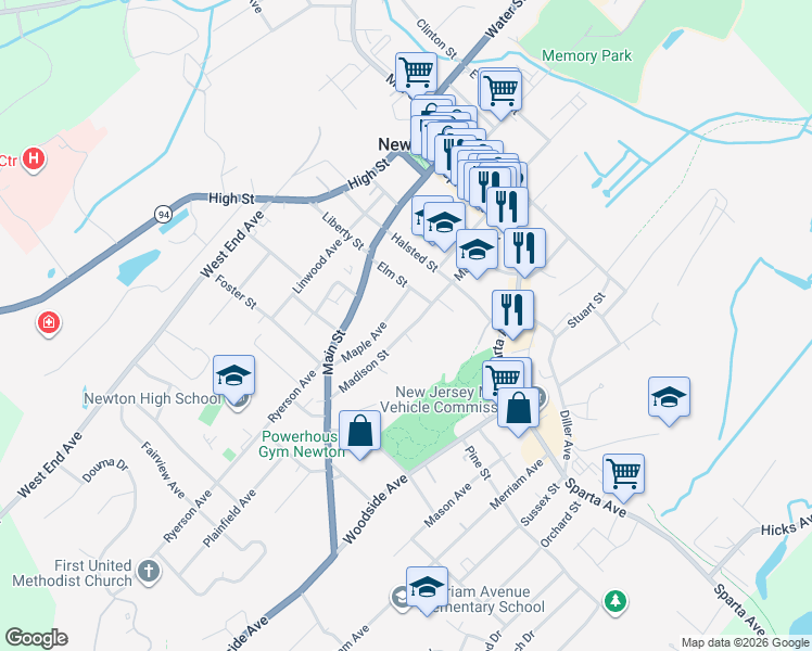 map of restaurants, bars, coffee shops, grocery stores, and more near 7 Maple Avenue in Newton