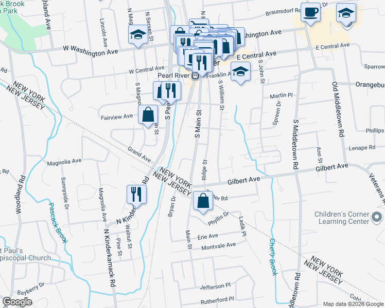 map of restaurants, bars, coffee shops, grocery stores, and more near 177 South Main Street in Pearl River