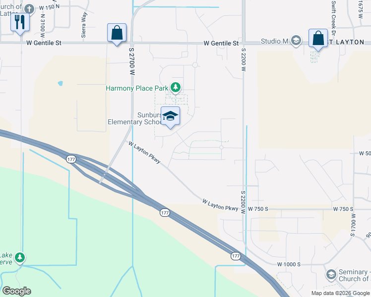map of restaurants, bars, coffee shops, grocery stores, and more near 2471 Field Stone Way in Layton