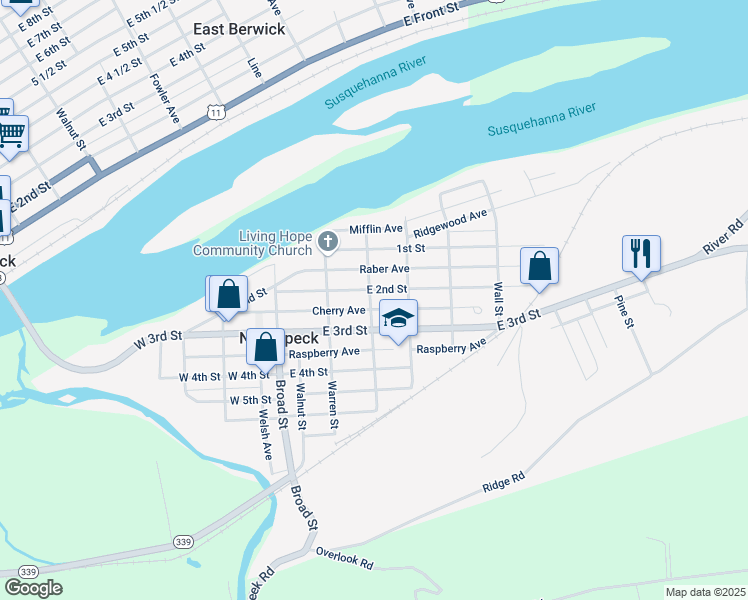 map of restaurants, bars, coffee shops, grocery stores, and more near 728 2nd St in Nescopeck