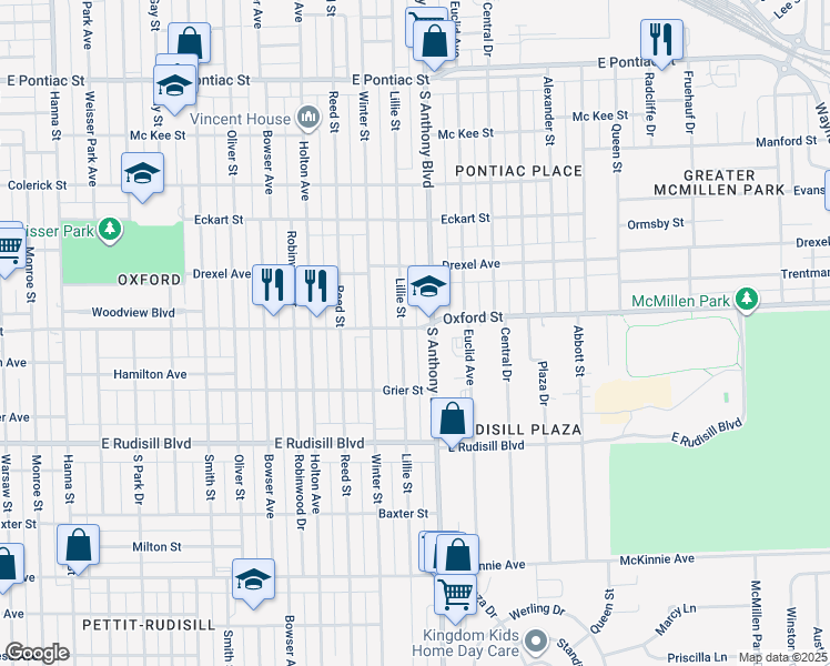 map of restaurants, bars, coffee shops, grocery stores, and more near 3429 Lillie Street in Fort Wayne