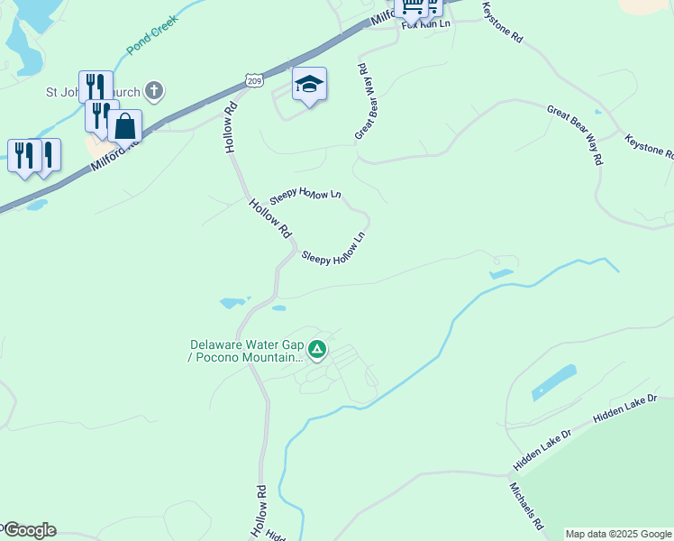 map of restaurants, bars, coffee shops, grocery stores, and more near 8 Sleepy Hollow Lane in East Stroudsburg