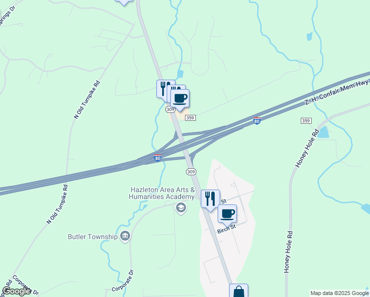 map of restaurants, bars, coffee shops, grocery stores, and more near North Hunter Highway in Drums