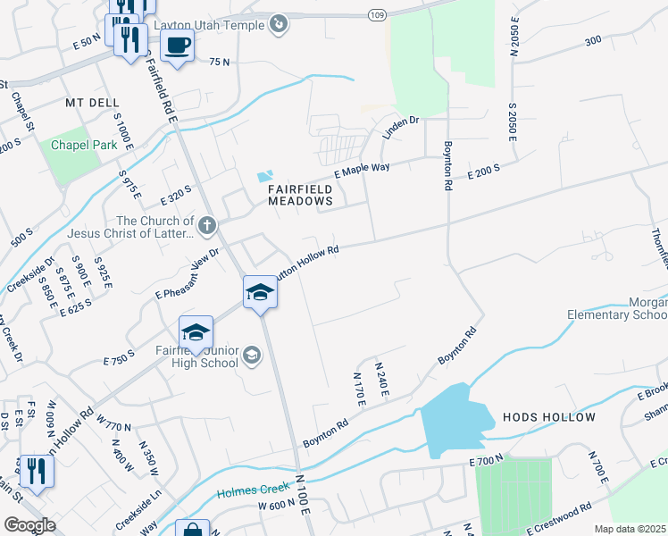 map of restaurants, bars, coffee shops, grocery stores, and more near 102 East Mutton Hollow Road in Kaysville