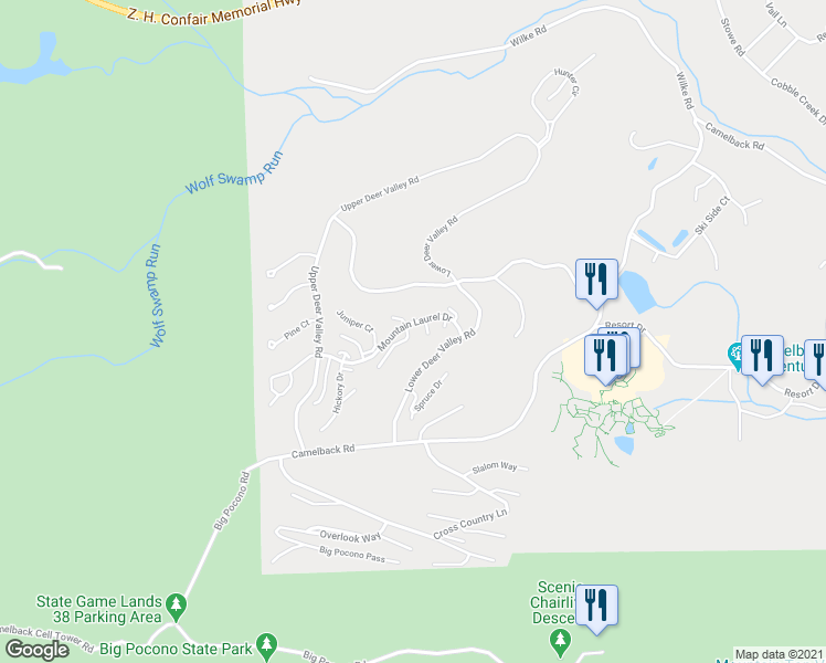 map of restaurants, bars, coffee shops, grocery stores, and more near 453 Maple Court in Tannersville