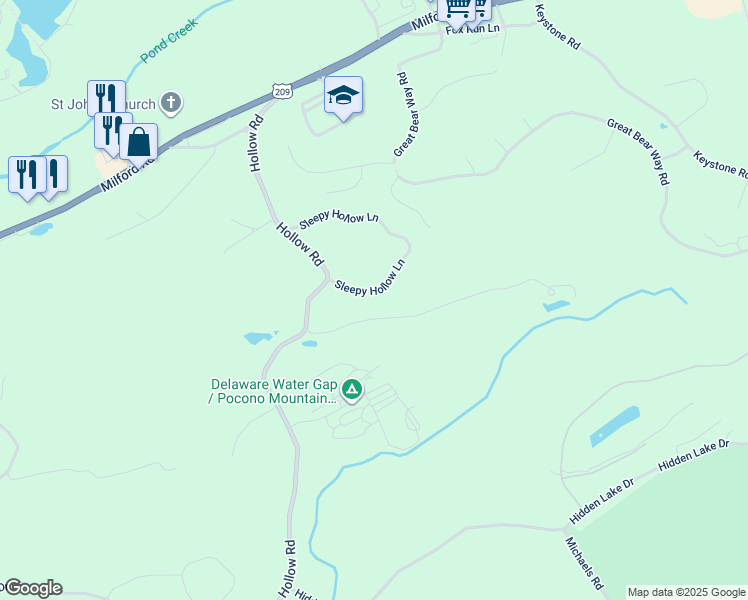 map of restaurants, bars, coffee shops, grocery stores, and more near 8 Sleepy Hollow Lane in East Stroudsburg