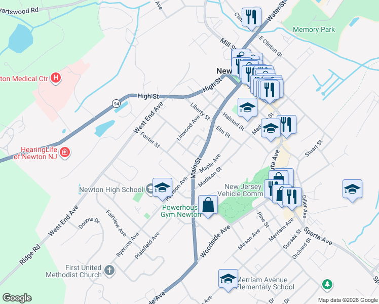 map of restaurants, bars, coffee shops, grocery stores, and more near 5 Clarkson Street in Newton