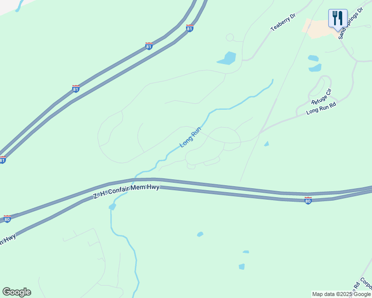 map of restaurants, bars, coffee shops, grocery stores, and more near 250-273 Legends Drive in Drums