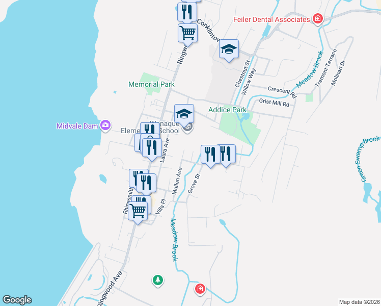 map of restaurants, bars, coffee shops, grocery stores, and more near 2 New Street in Wanaque