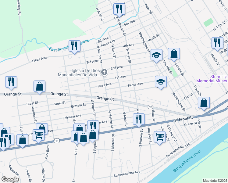 map of restaurants, bars, coffee shops, grocery stores, and more near 1320 Ferris Ave in Berwick