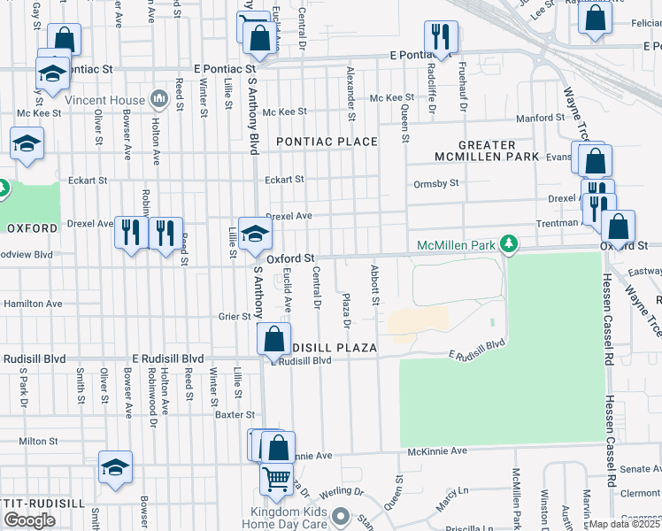 map of restaurants, bars, coffee shops, grocery stores, and more near 3508 Plaza Drive in Fort Wayne