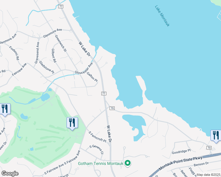 map of restaurants, bars, coffee shops, grocery stores, and more near 150 W Lake Dr in Montauk
