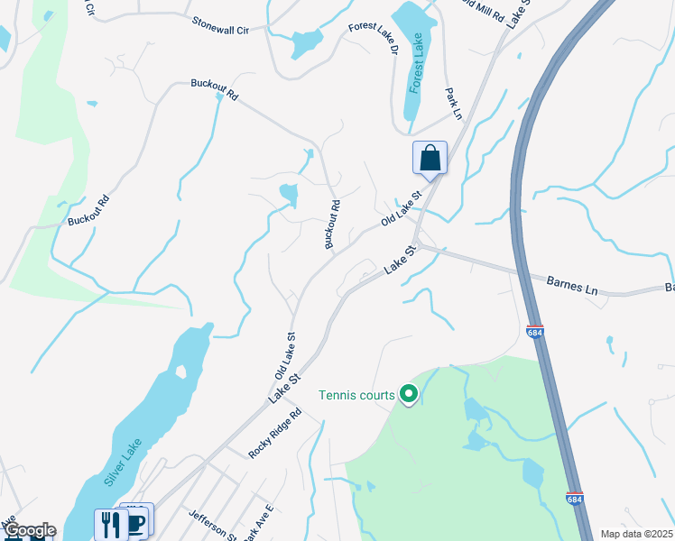 map of restaurants, bars, coffee shops, grocery stores, and more near 95 Old Lake Street in Harrison