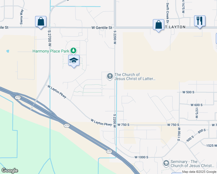 map of restaurants, bars, coffee shops, grocery stores, and more near 2246 Field Stone Way in Layton