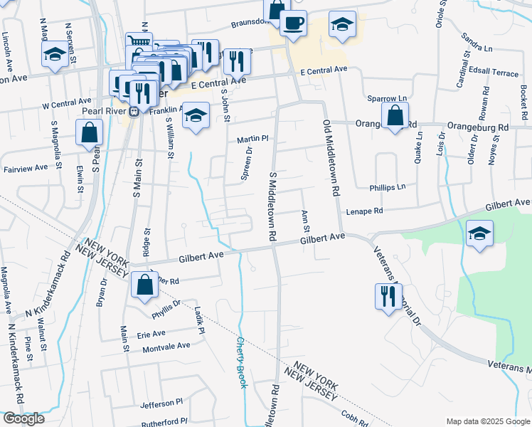 map of restaurants, bars, coffee shops, grocery stores, and more near 187 South Middletown Road in Pearl River