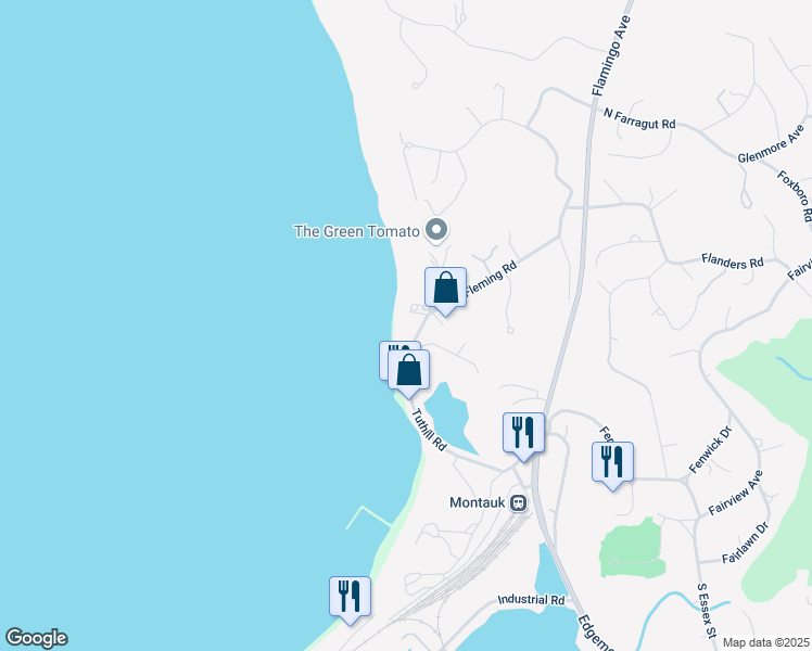 map of restaurants, bars, coffee shops, grocery stores, and more near 78 Fleming Road in Montauk