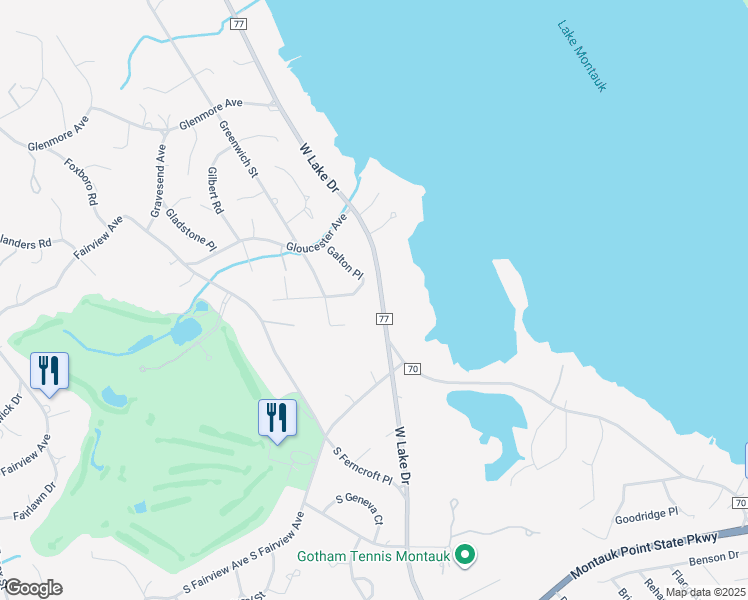map of restaurants, bars, coffee shops, grocery stores, and more near 153 W Lake Dr in Montauk